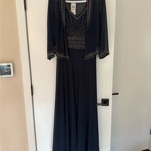 J Kara Navy Long Sleeve Dress with Beaded Jacket